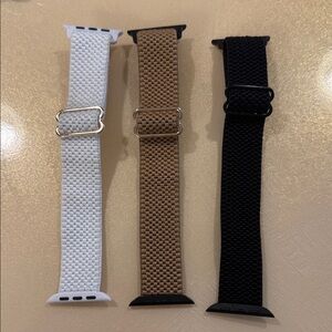Set of Three Woven Watch Bands - White, Brown, Black. Fits 42mm Apple Watch Band